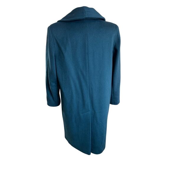 Vintage 80s Alorna Wool Blend Trench Coat Double Breasted Peacock Blue sz M - Picture 6 of 12